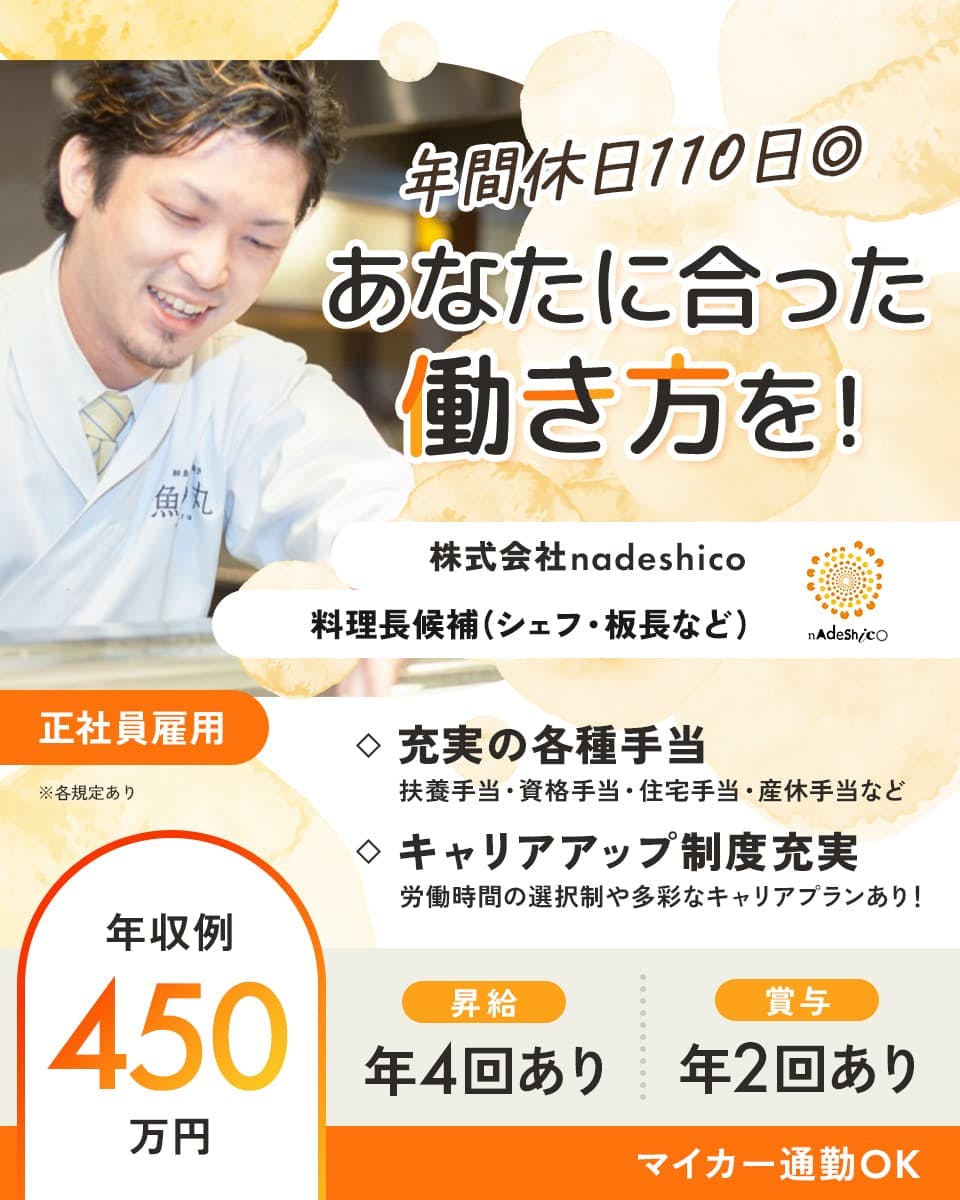 ≪月給18.5万円・正社員≫居酒屋・バー・バルでの料理長・シェフ...
