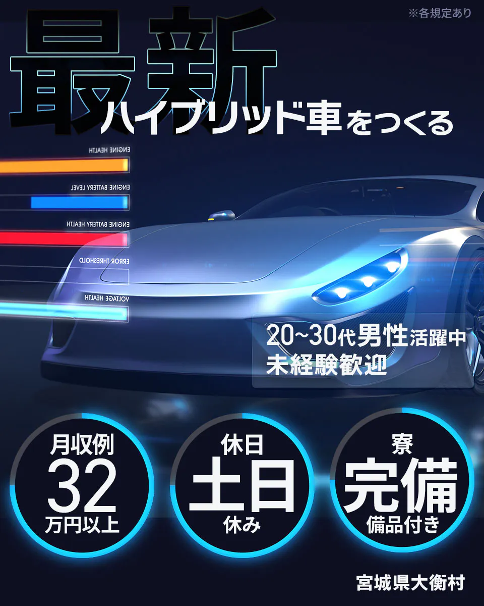 ≪寮完備・月収32.5万円・派遣社員≫自動車系工場での組立・加工...