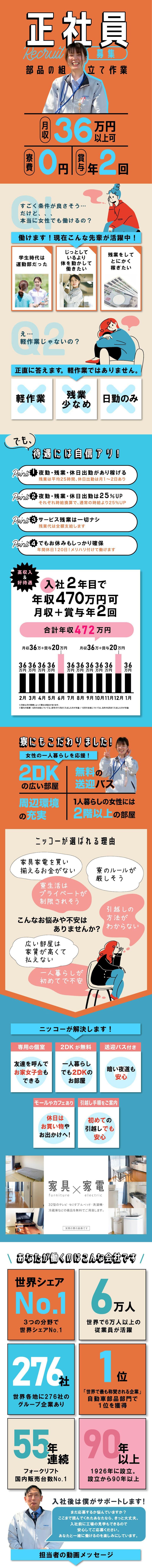 ≪寮無料・月収36万円・契約社員≫軽作業・検査・ピッキング