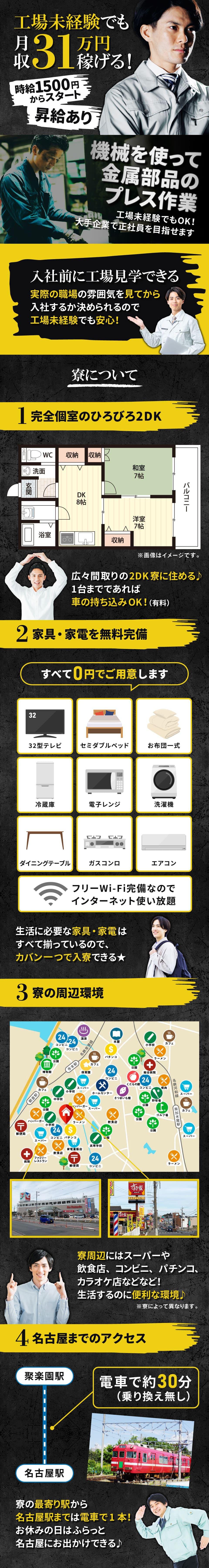 ≪寮完備・月収31.5万円・派遣社員≫自動車系工場での加工作業 日勤