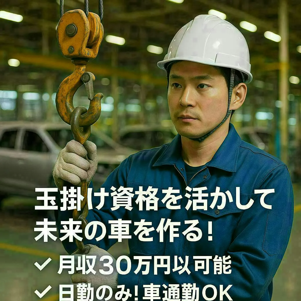 【資格を活かして安定収入！】神奈川県秦野市／玉掛け作業スタッフ募集！月収30万円以上可／日勤×土日休み／車通勤OK