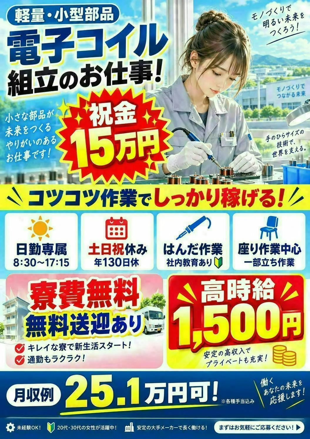 ≪寮無料・月収25万円・派遣社員≫電子部品系工場での機械操作・製...