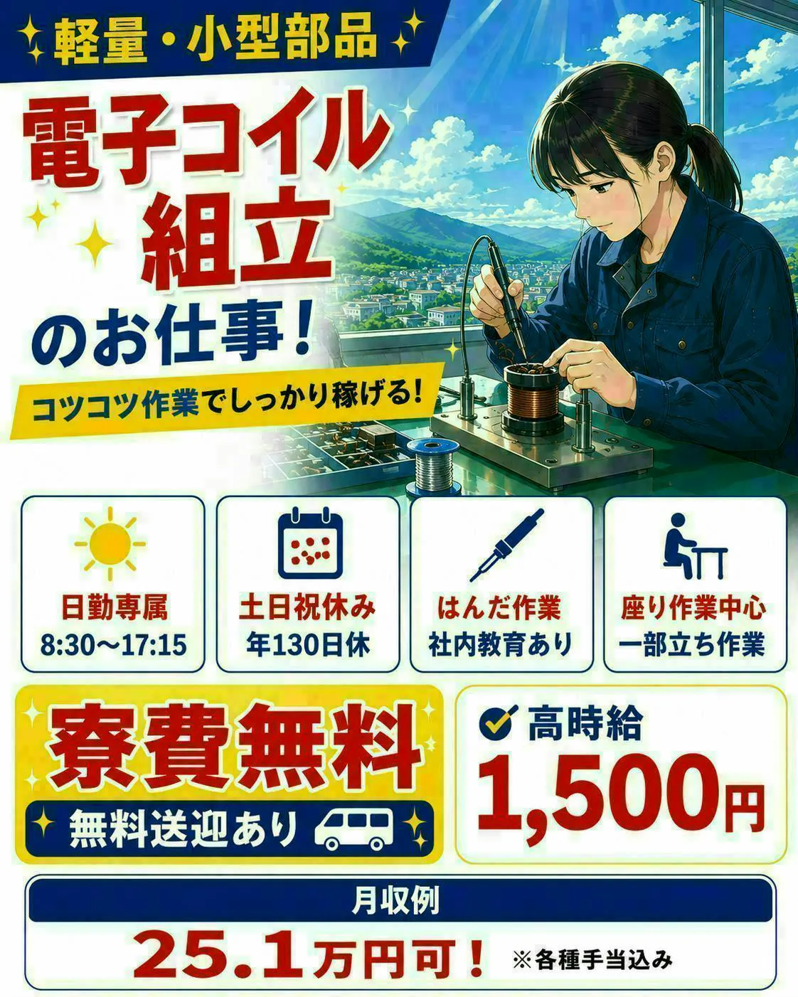 ≪寮無料・月収25万円・派遣社員≫電子部品系工場での機械操作・製...