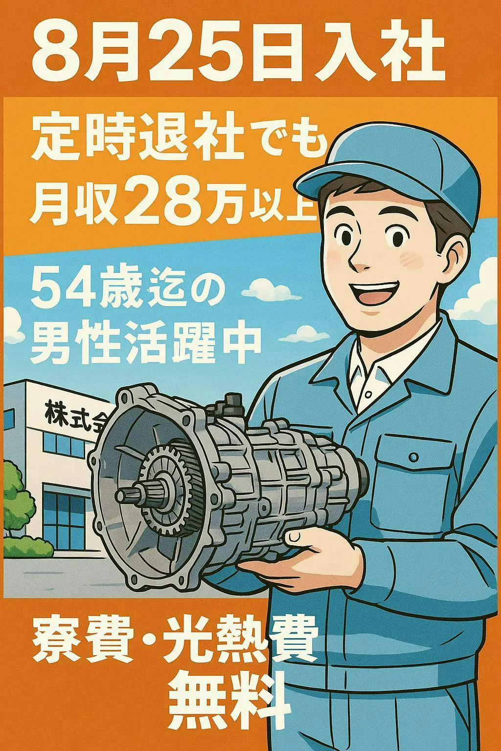 ✅8月25日入社✅定時退社でも月収28万円以上✅54歳迄の男性活躍中