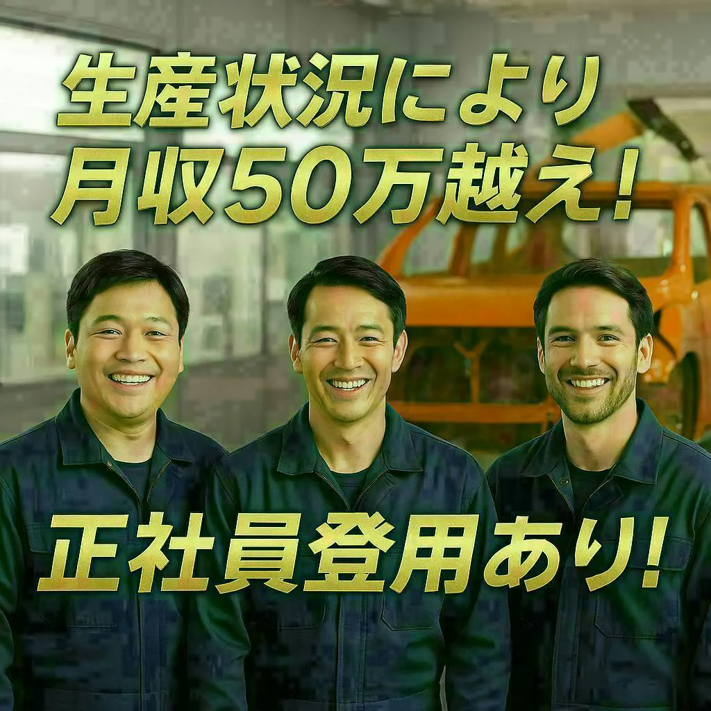 【選べる入社日】最短当日内定💰寮費無料🏠大手メーカーで自動車のボディ製造🚗正社員登用あり／入社日相談OK《岡山県倉敷市》【20～30代男性活躍中🔥】