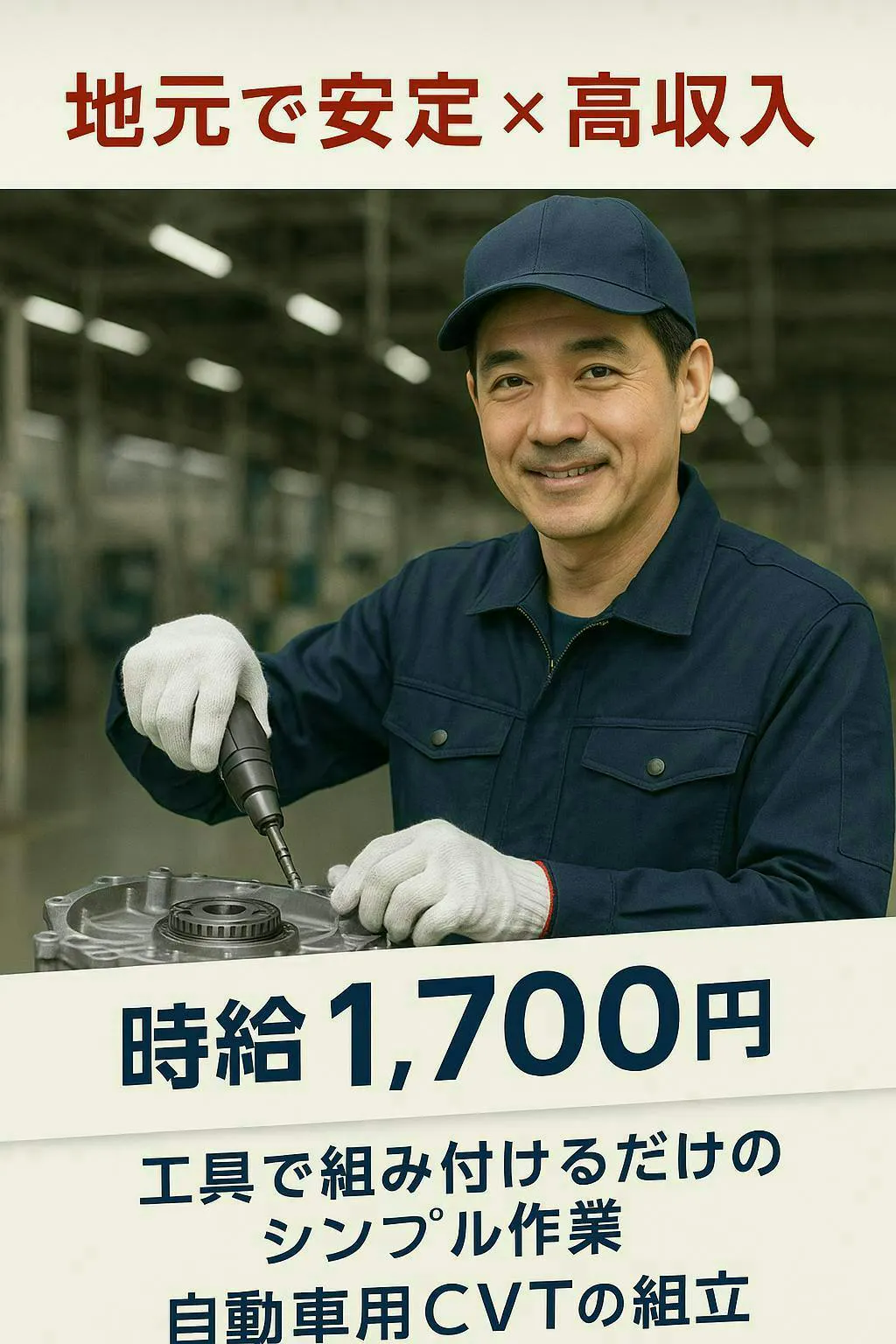 ⭐地元で安定×高収入⭐自動車用CVTの組立スタッフ／時給1,700円