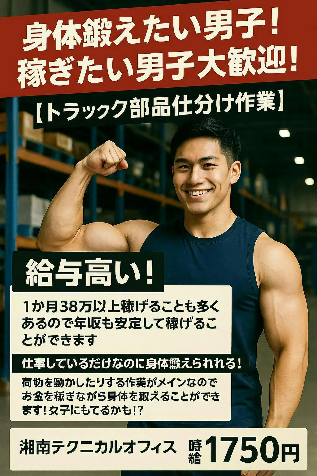 身体鍛えたい男子！稼ぎたい男子大歓迎！【トラック部品仕分け作業】