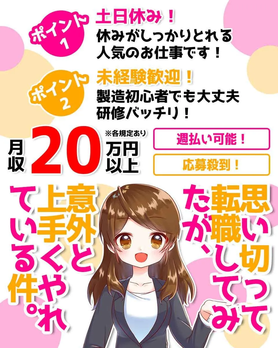 日勤のみ×土日祝休み♪カンタン目視検査☆未経験歓迎☆《D55-003643》