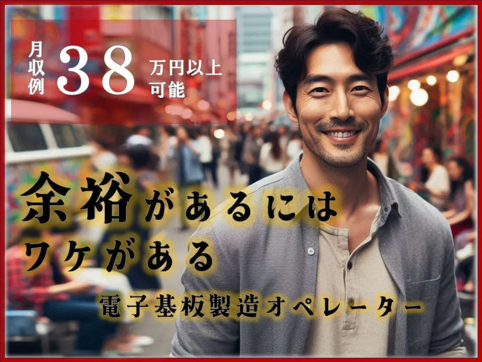 【格安社宅有】4勤2休/時給1800円/寮費補助あり/電子部品・基盤製造加工(機械OP)/寮周辺環境充実♪入寮も即日可能!!!!年収400万円超えも夢じゃない☆彡大手電子部品メーカーでの勤務！快適空調完備の工場です！