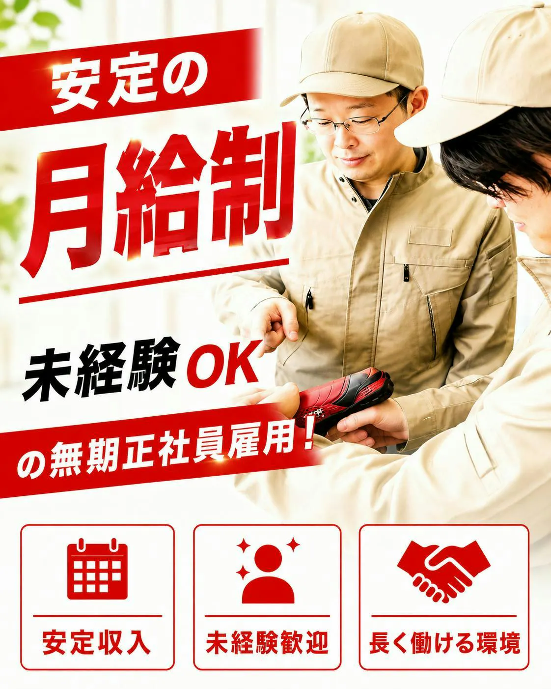 ☆20歳～50歳迄の男性☆　無期正社員／安定の固定給　エンジンの組立スタッフ