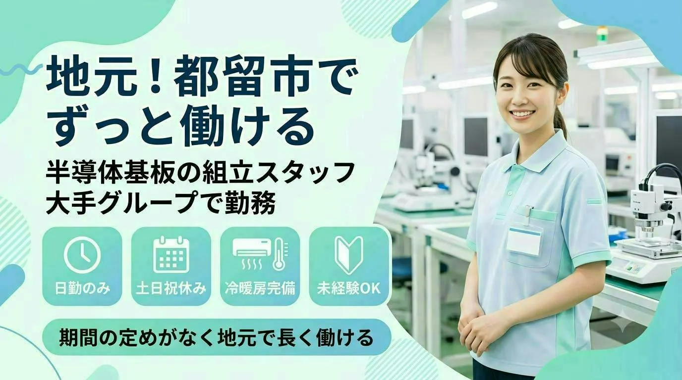 【無期雇用派遣】地元で長く安定して就業可能／プラモデル感覚で組立→検査／シンプル作業／山梨県都留市