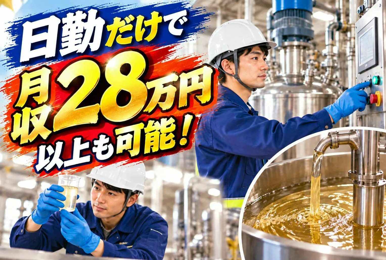 高石市高砂｜日勤×未経験×土日祝休み×月収例28万以上｜原料を量って投入する製造