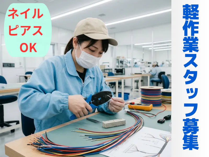 航空機部品の軽量配線組み立て作業（座り作業・空調完備）／☆未経験者歓迎／時間外少なめ