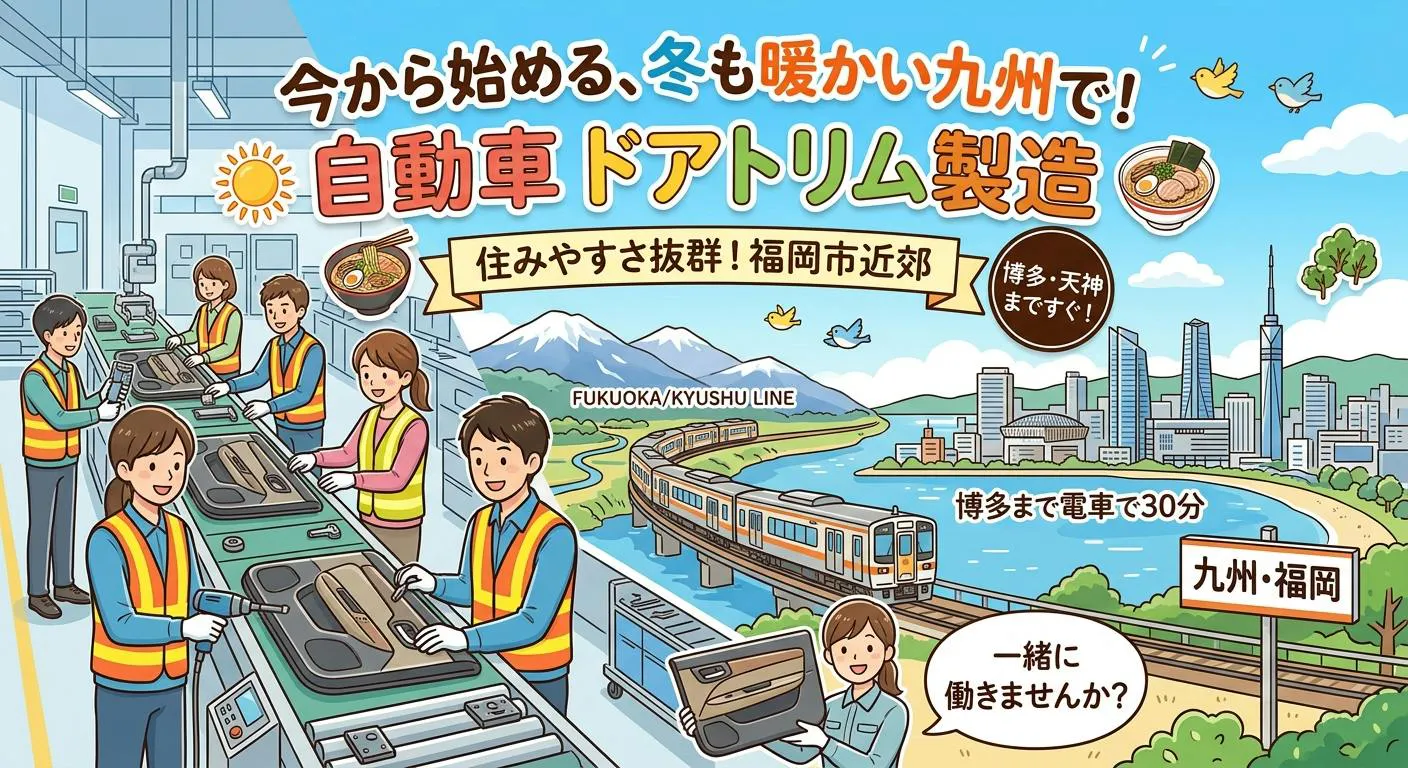 月収35万円以上可能　自動車のドアトリムの製造・検査　土日休み　2交代勤務