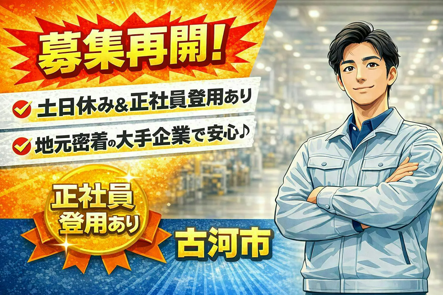 【募集再開】大手メーカー勤務｜土日休み＆正社員登用あり