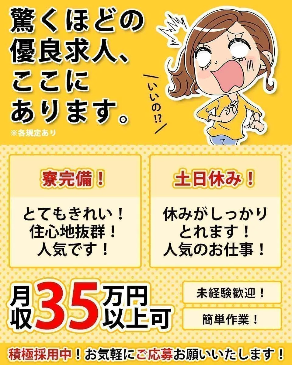 今だけ生活支援金1万円付き【18歳～49歳の男女活躍中！】今話題の半導体製造のお仕事！大人気の日勤のみ！プライベートも充実！国内大手メーカーでの勤務となります。半導体未経験者多数！高時給1600円