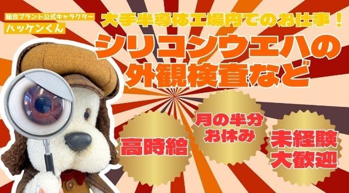 【2交替制】シリコンウエハの外観検査など｜月の半分休み｜月収24万円以上可(ka1ea02)