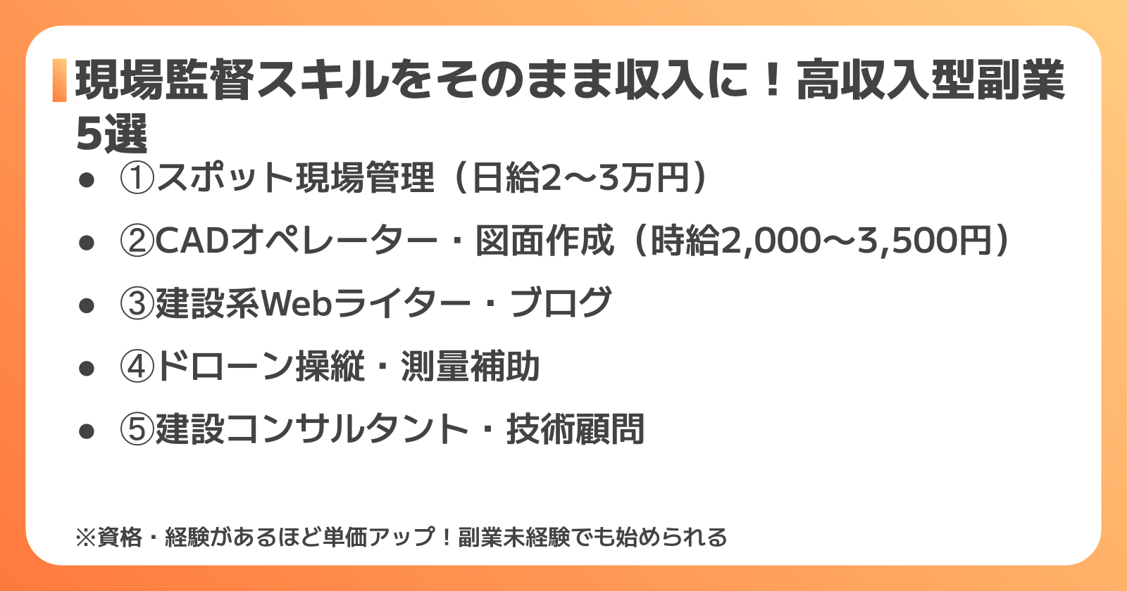 現場監督のスキルを活かす副業5選