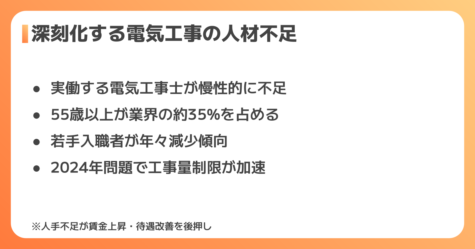 電気工事業界の人材不足の実態