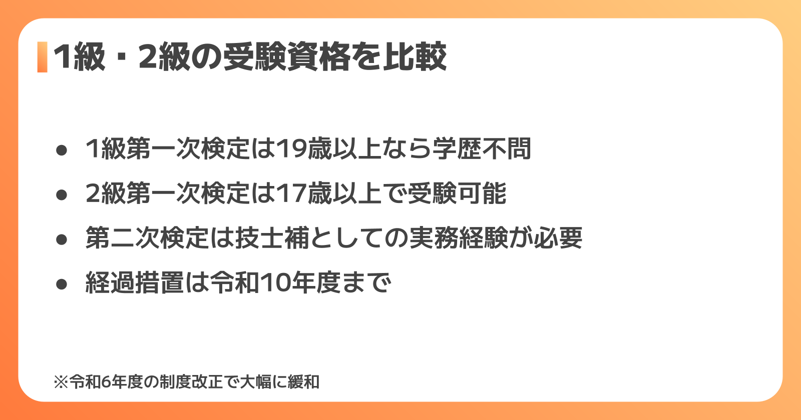 1級2級の受験資格を徹底比較