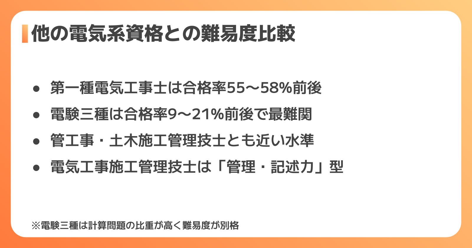 電気工事士・電験三種など他資格との難易度比較