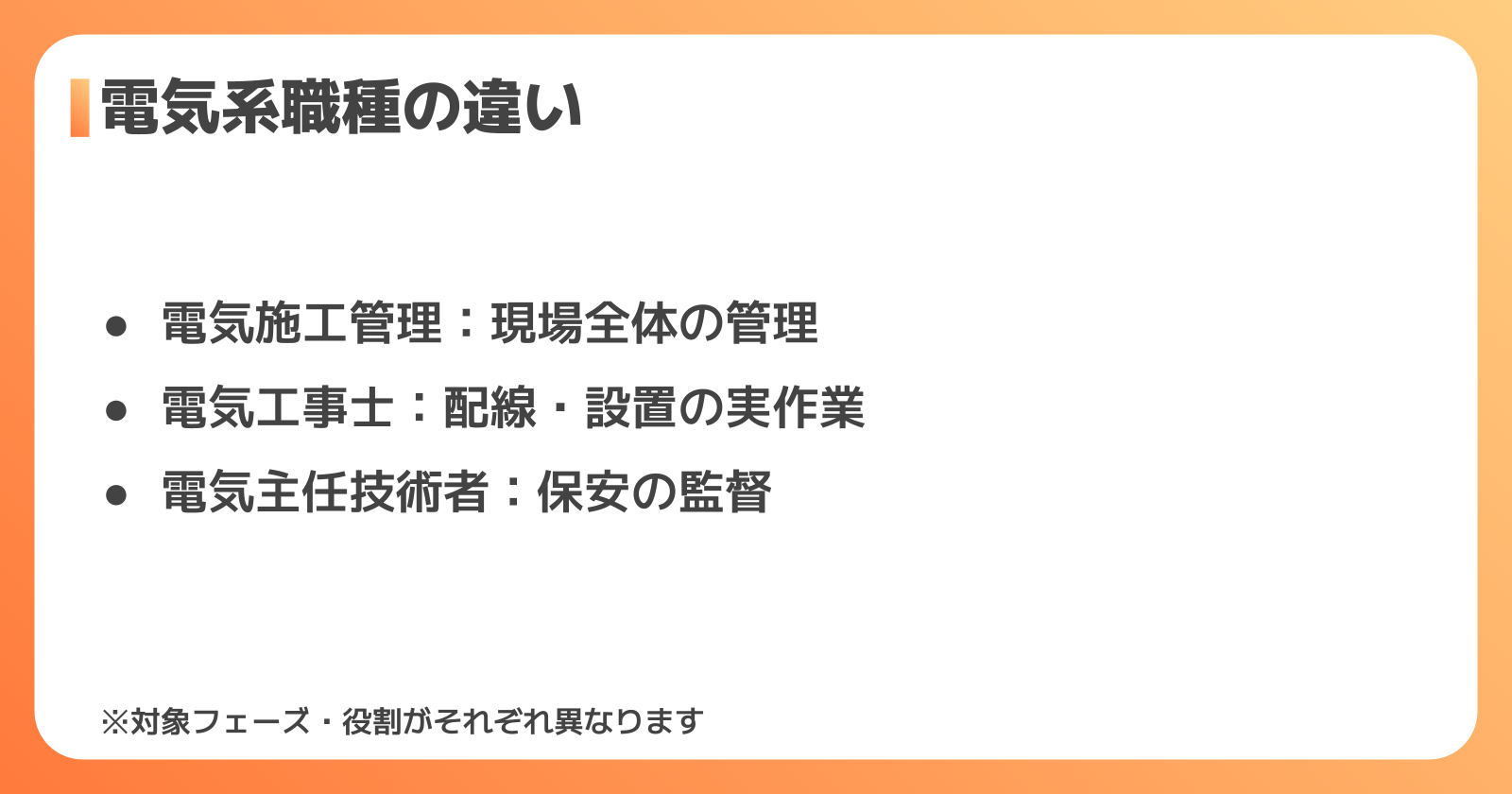 電気施工管理と電気工事士・電気主任技術者の違い