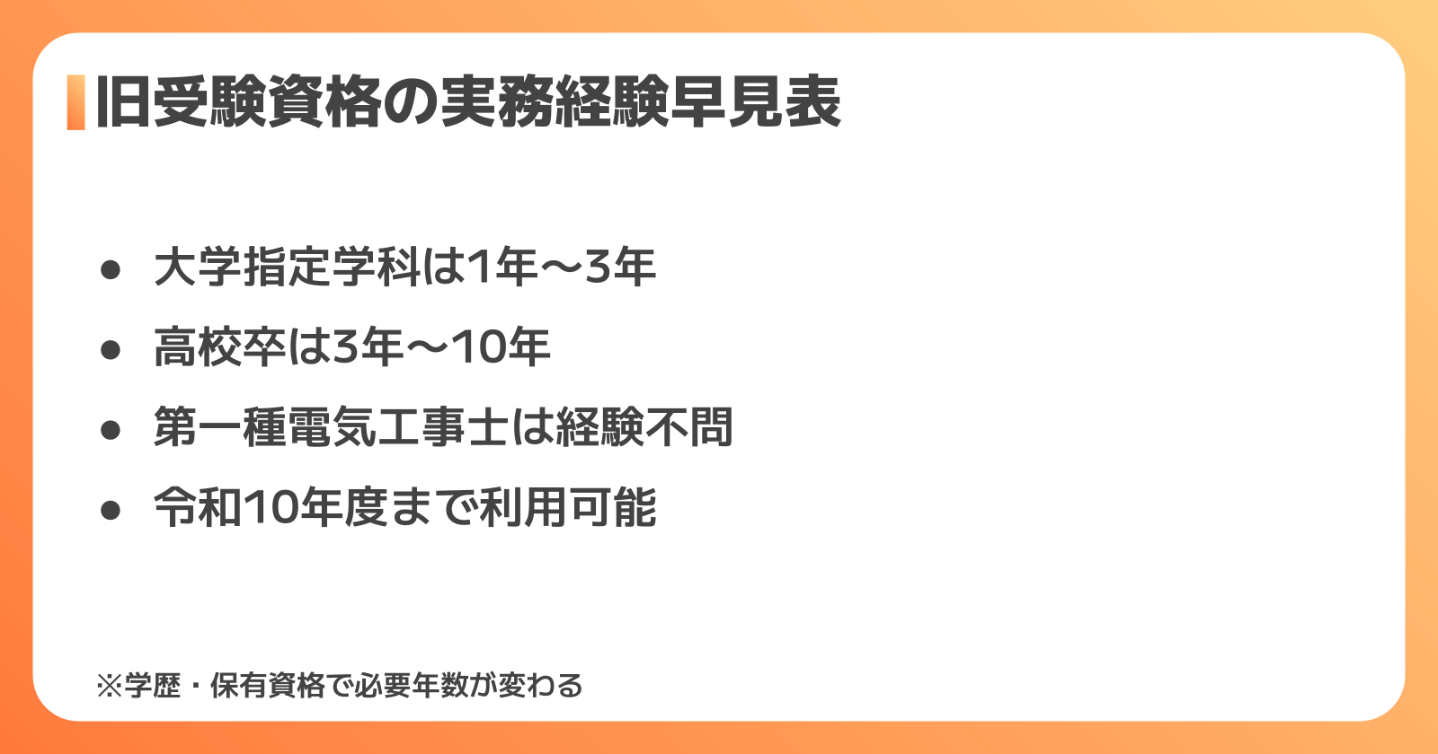 旧受験資格の実務経験早見表