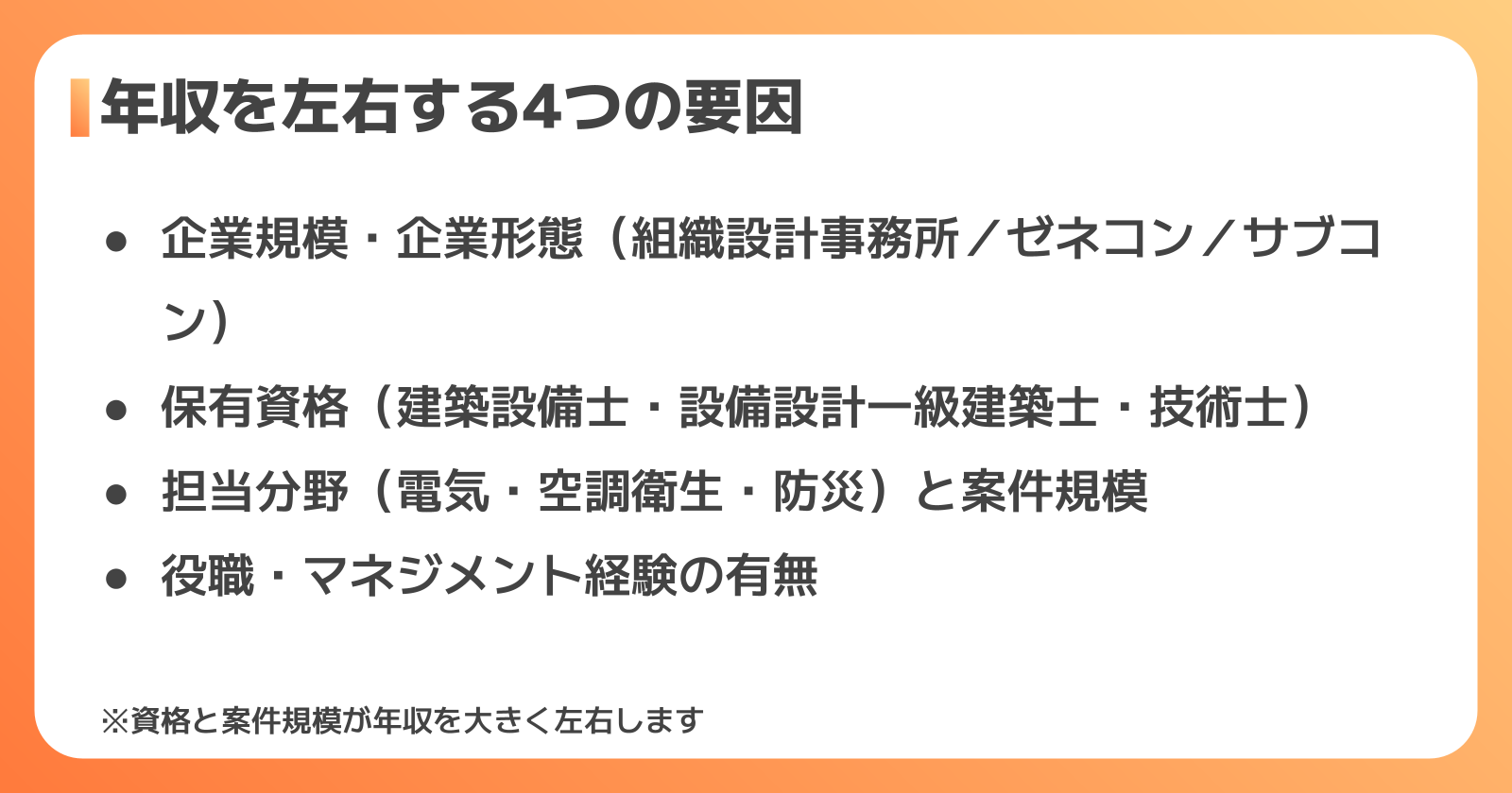 設備設計の年収を左右する4つの要因