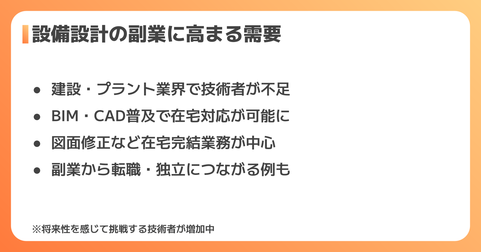 設備設計の副業の需要と将来性