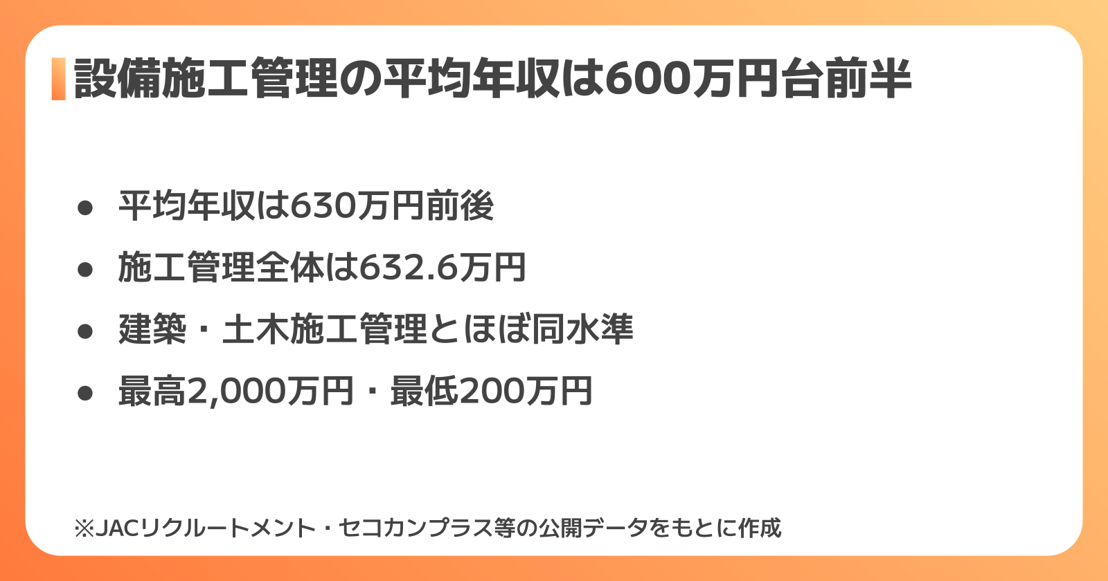設備施工管理の平均年収データ