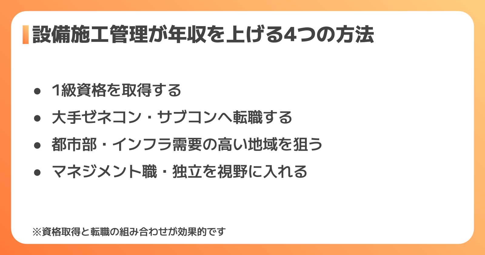 設備施工管理が年収を上げる4つの方法