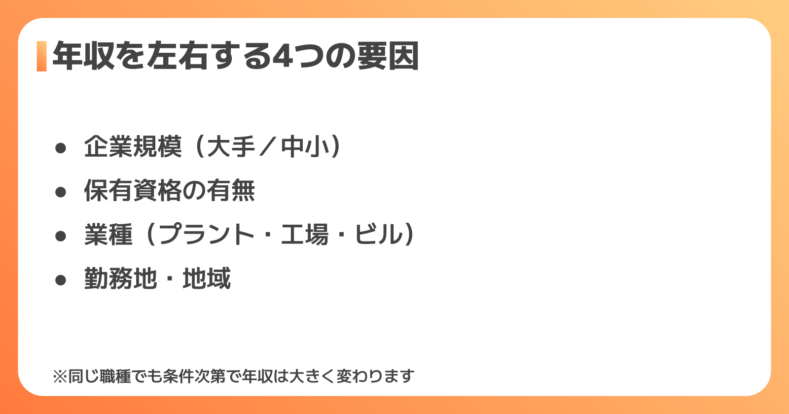 設備メンテナンスの年収を左右する4つの要因