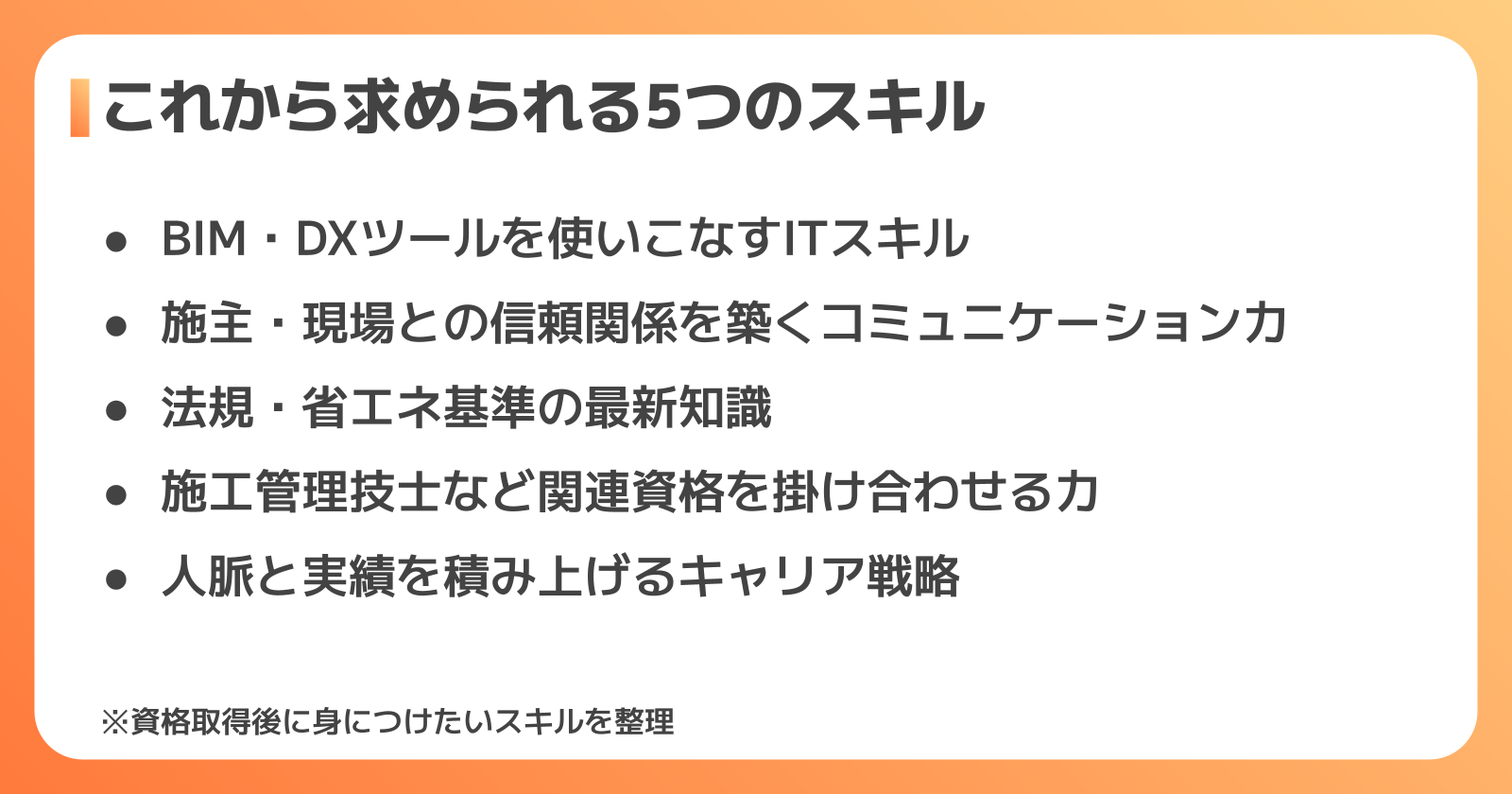 これからの一級建築士に求められる5つのスキル