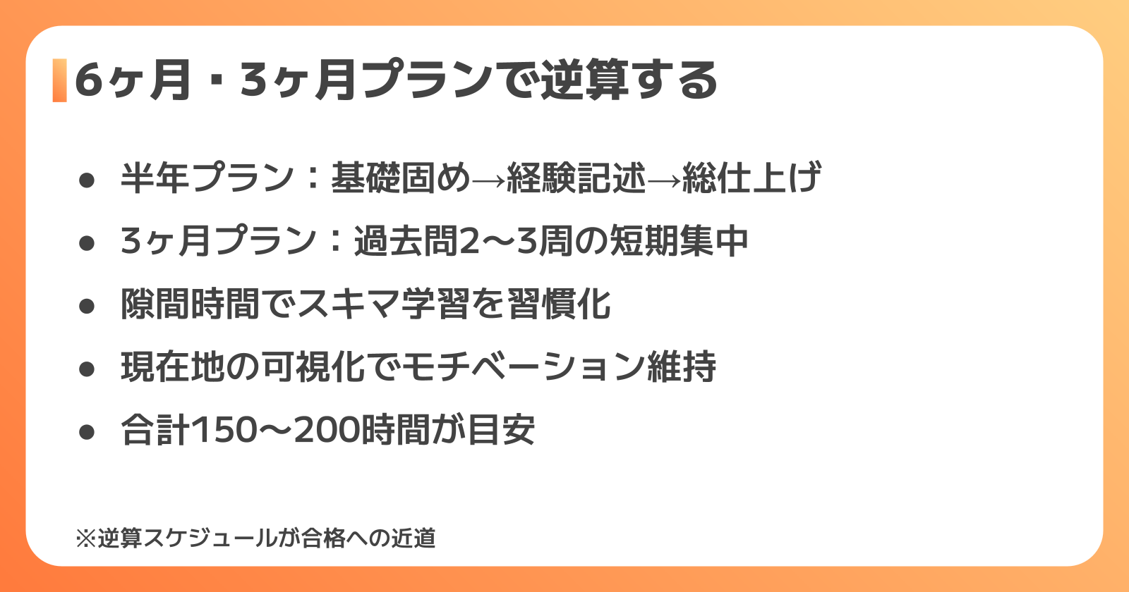 独学合格までのスケジュール例|6ヶ月・3ヶ月プラン
