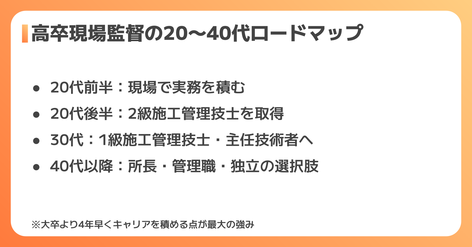高卒の現場監督のキャリアパス