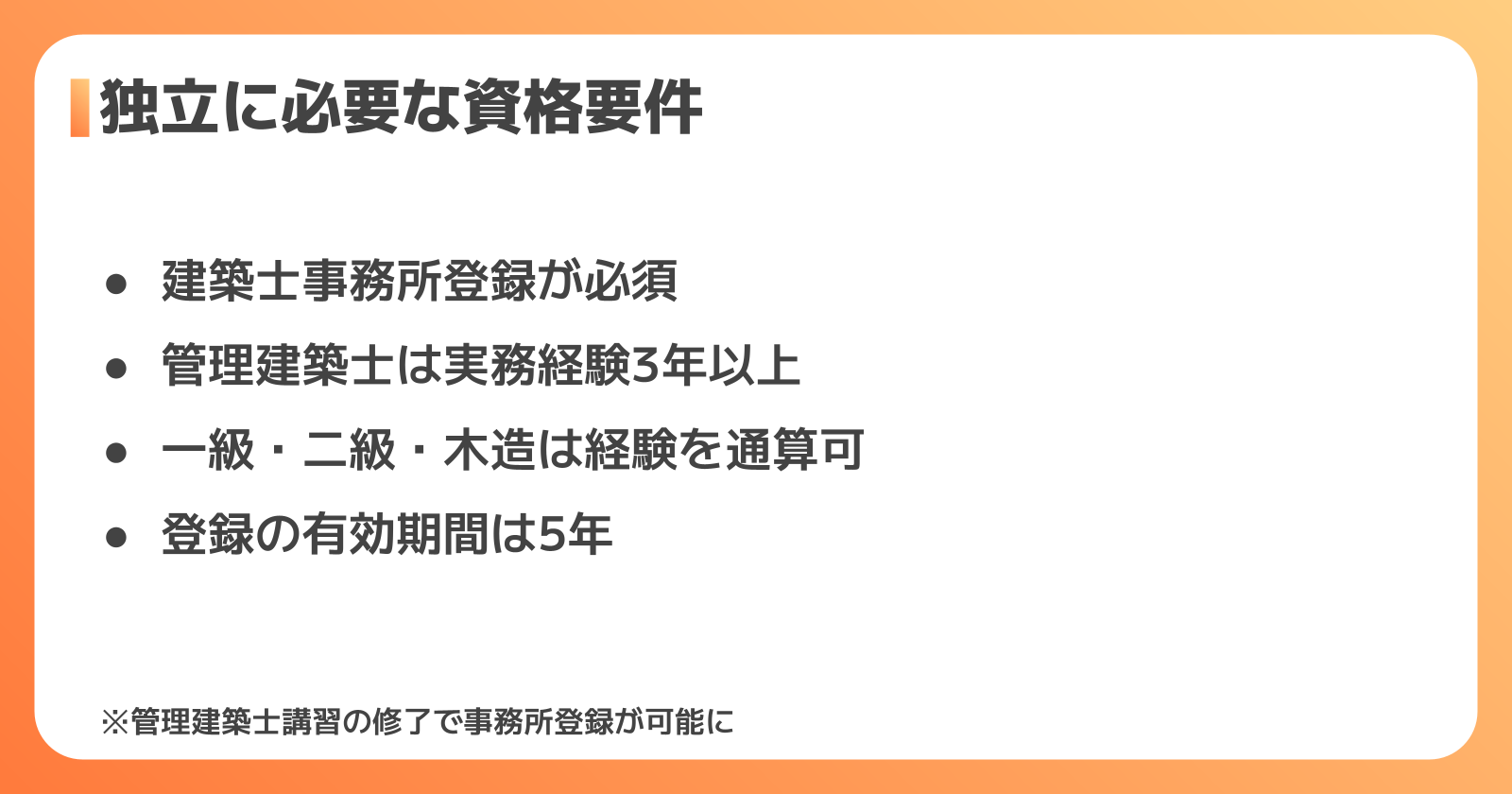 独立に必要な資格要件