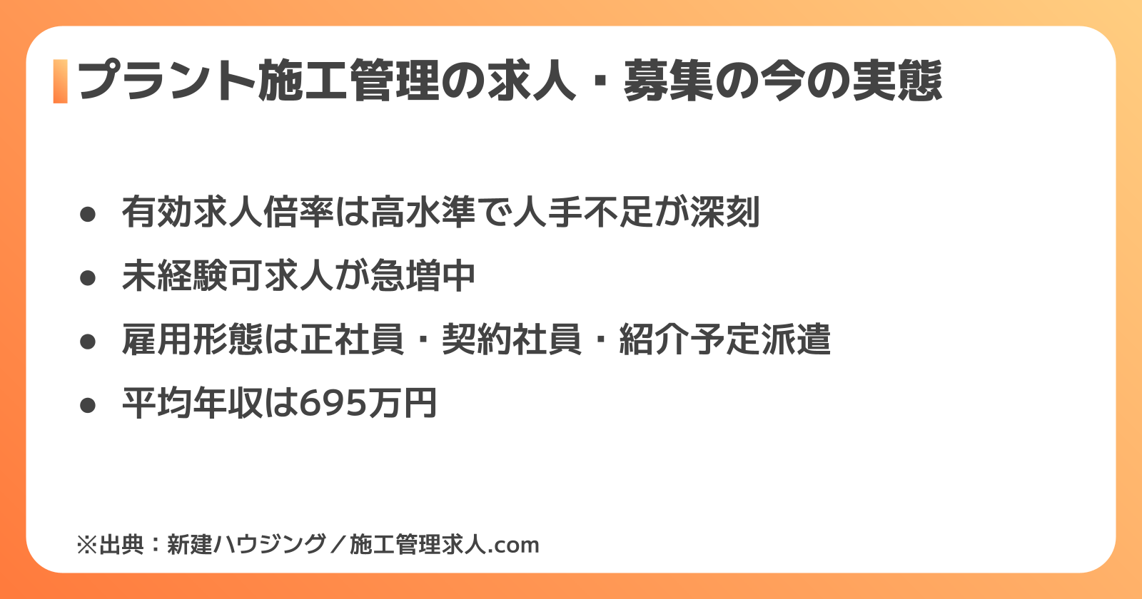 プラント施工管理の求人・募集の今の実態
