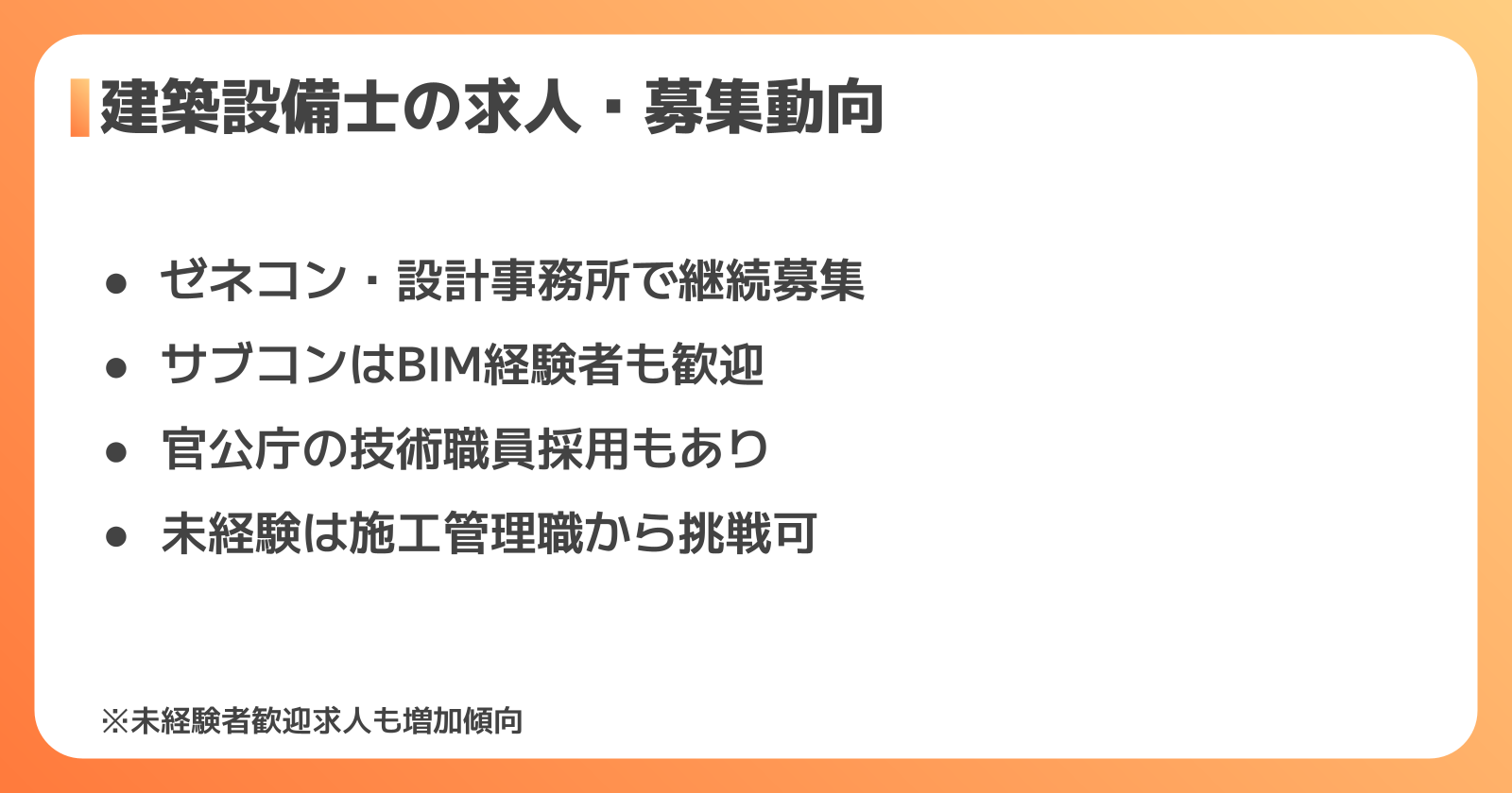 建築設備士の求人・募集動向