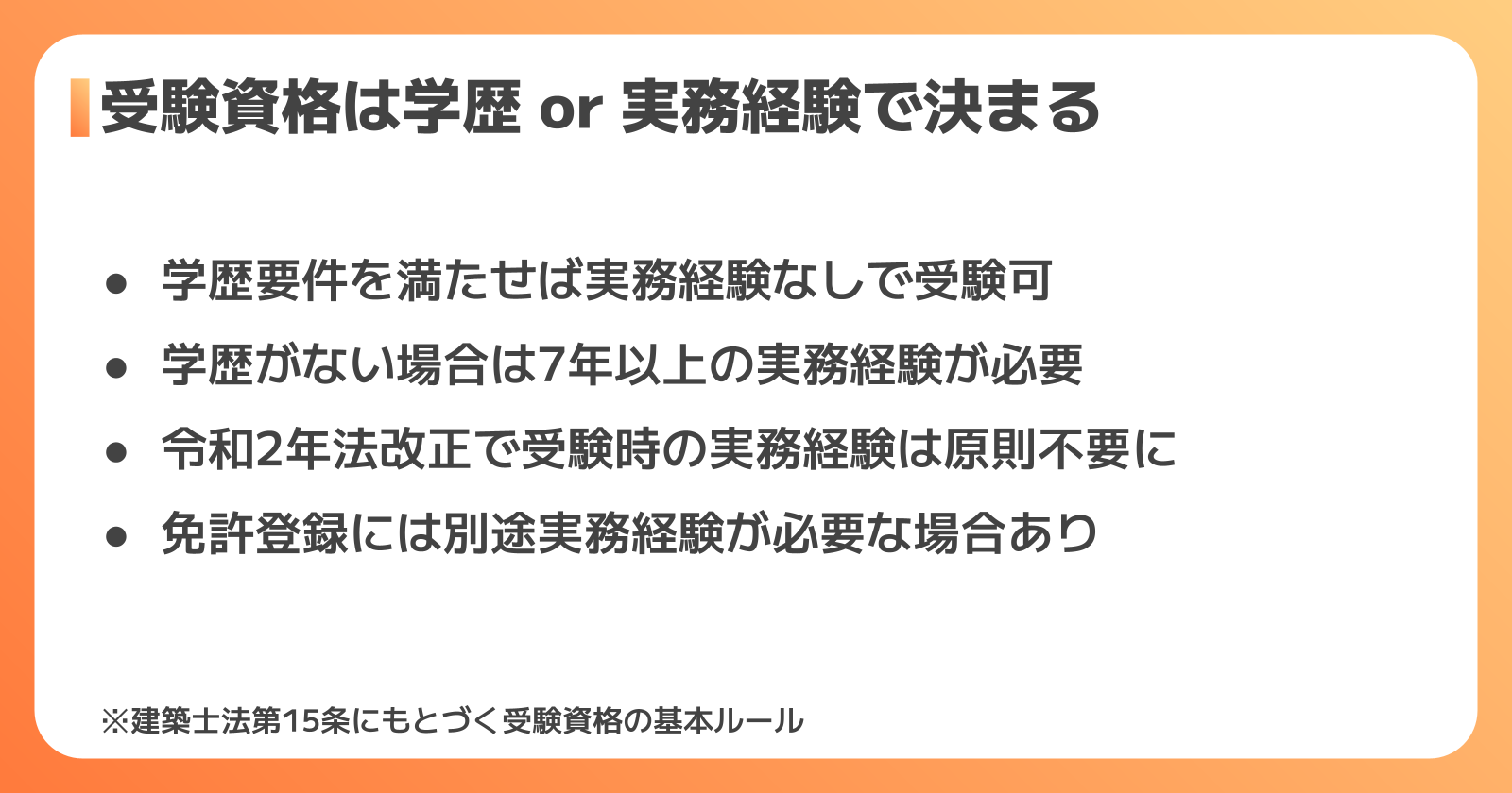 二級建築士の受験資格と実務経験の関係