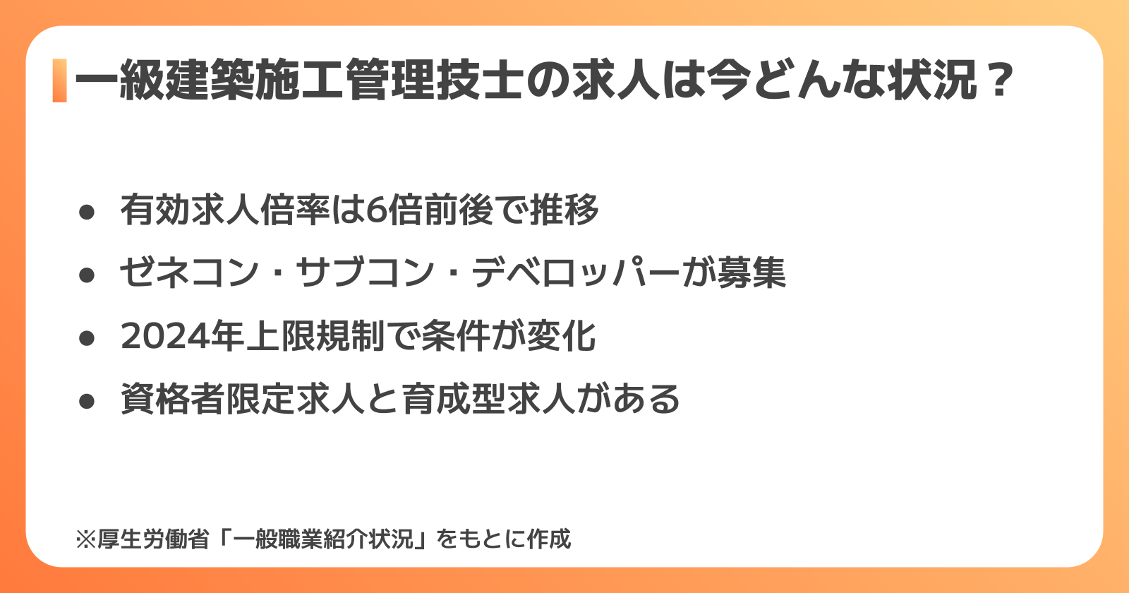 一級建築施工管理技士の求人・募集動向