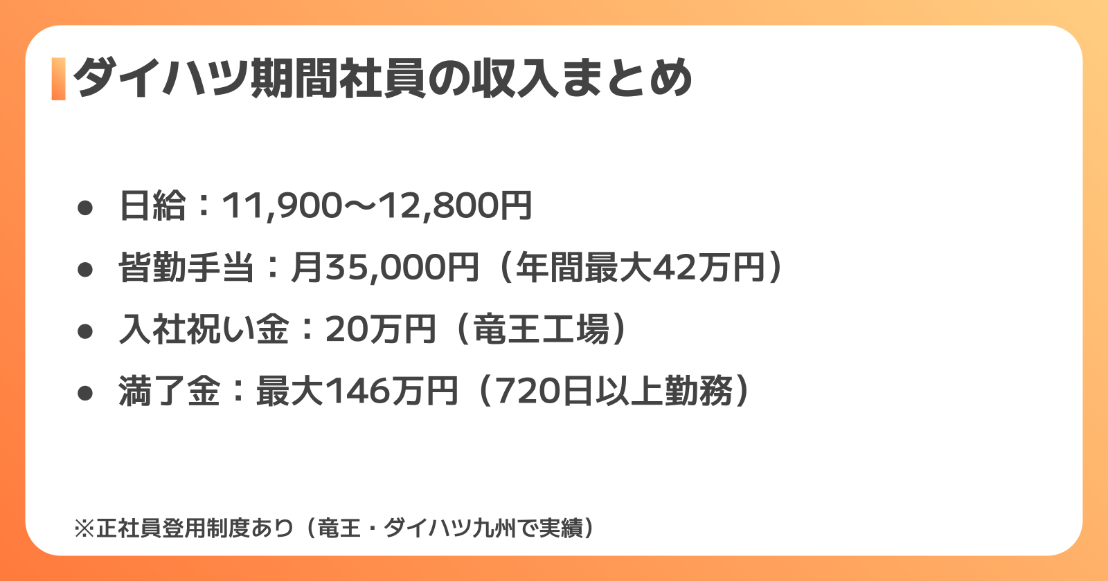 ダイハツ工場の給料・手当