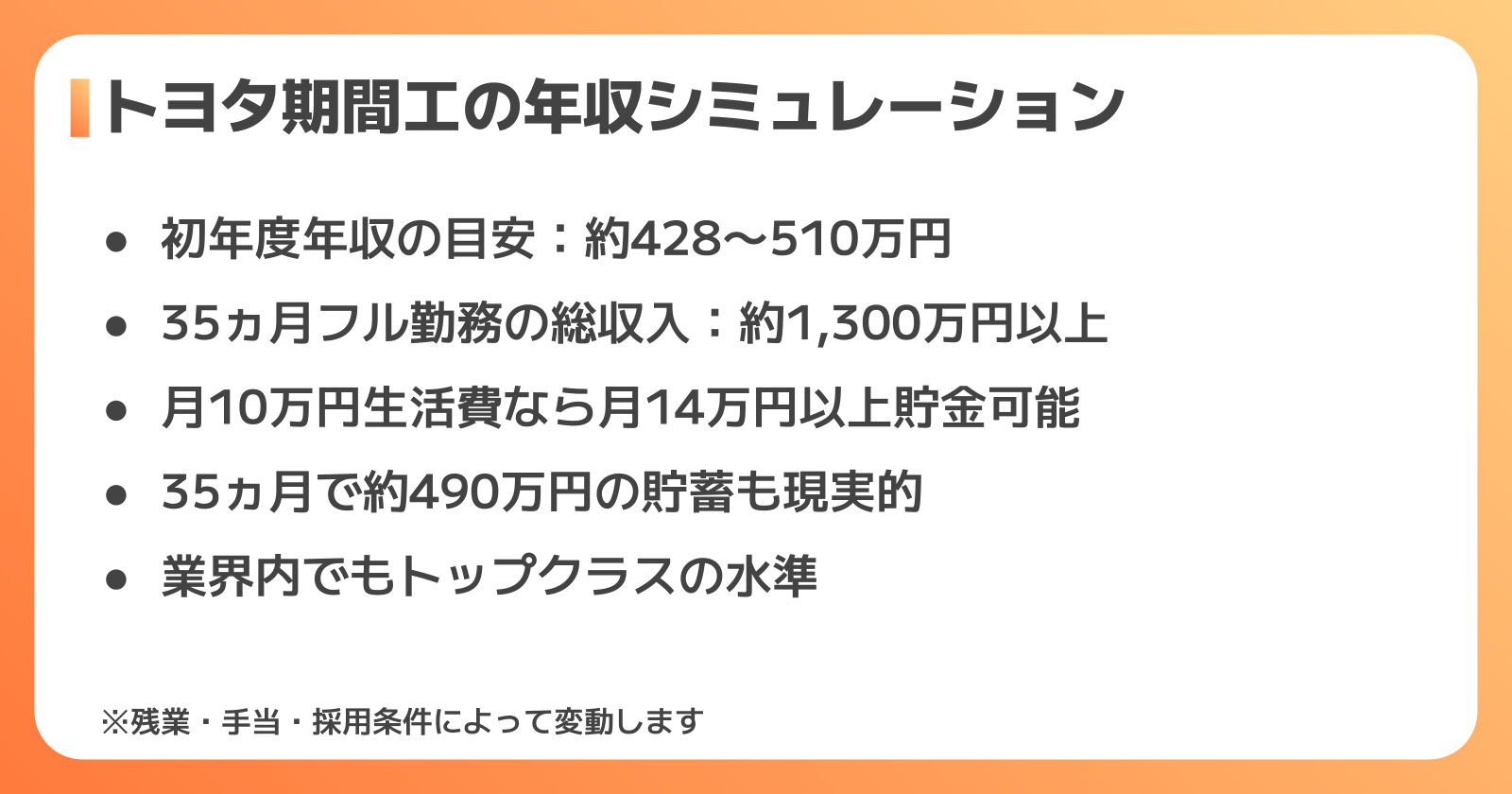 トヨタ期間工の年収シミュレーション