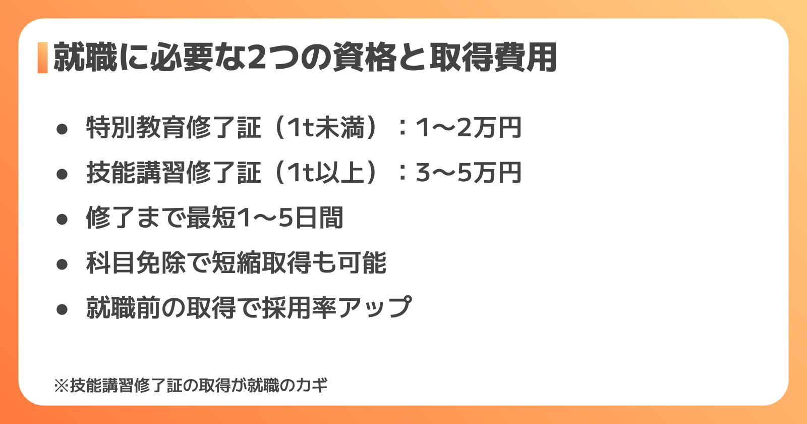 フォークリフト資格・取得費用