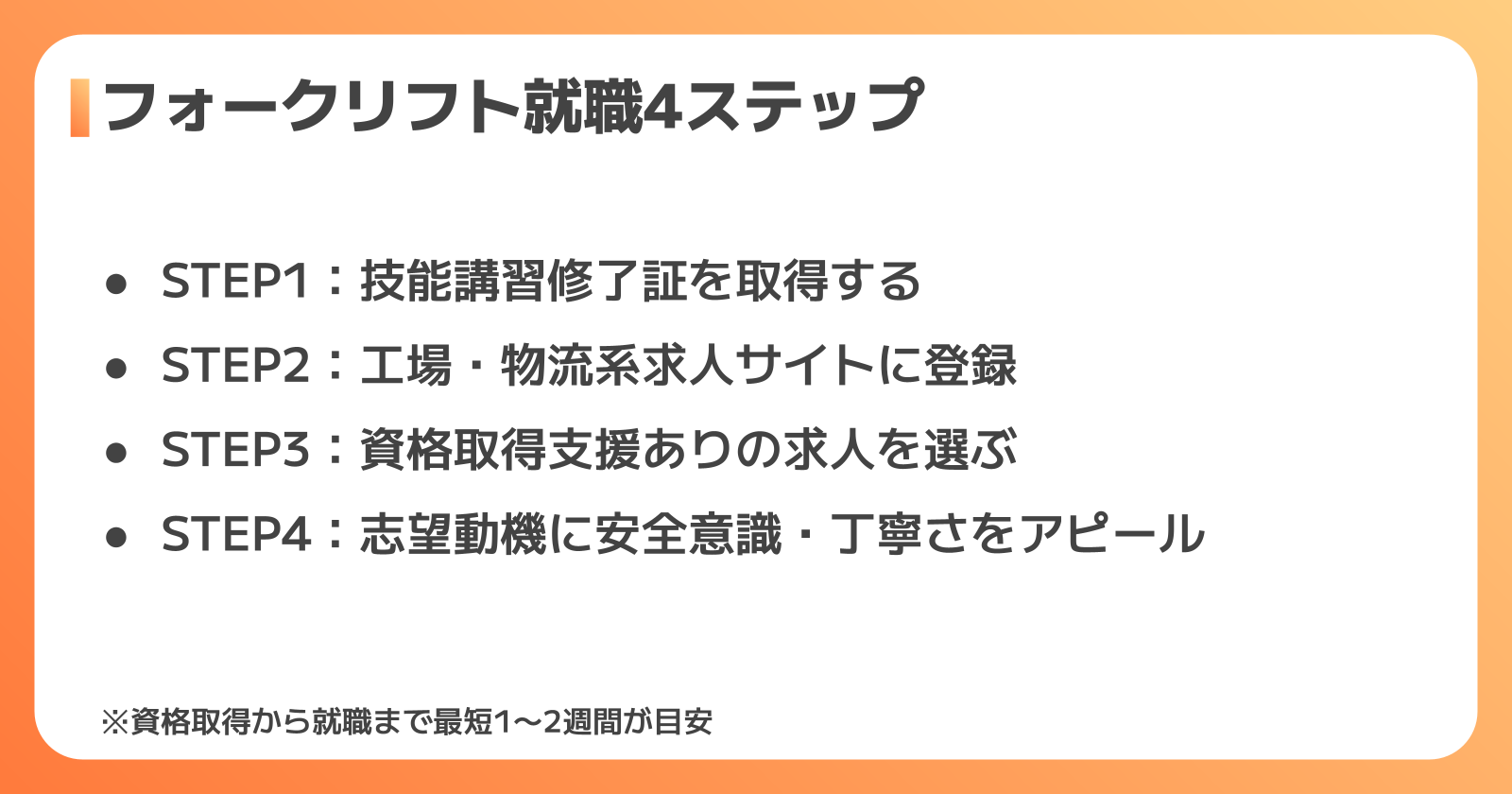 フォークリフト就職活動ロードマップ