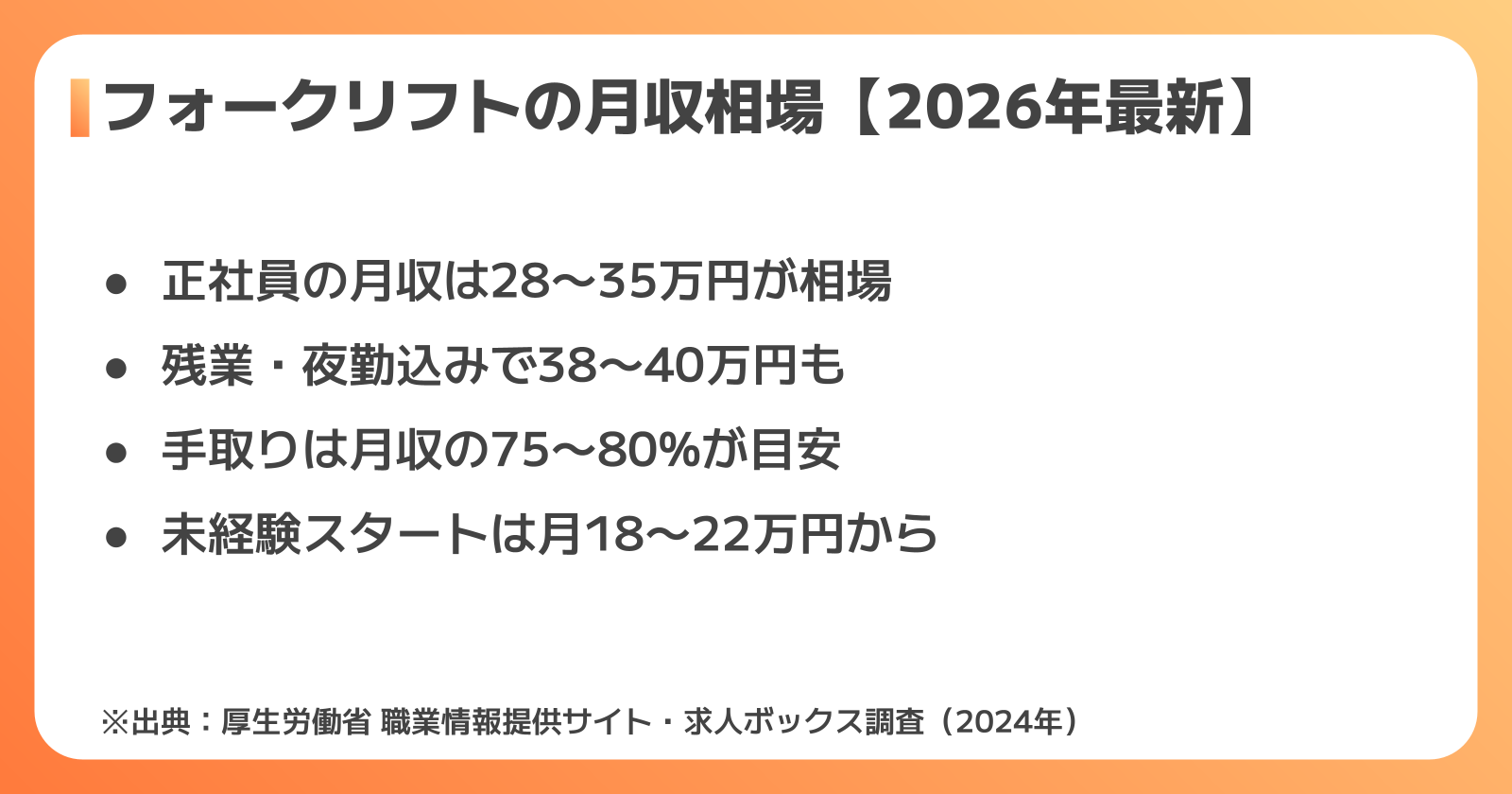 フォークリフトオペレーターの月収相場