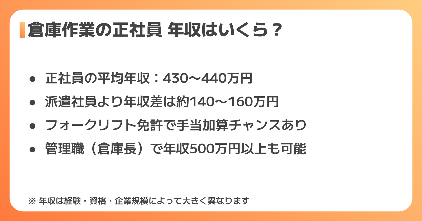 倉庫作業正社員の年収相場