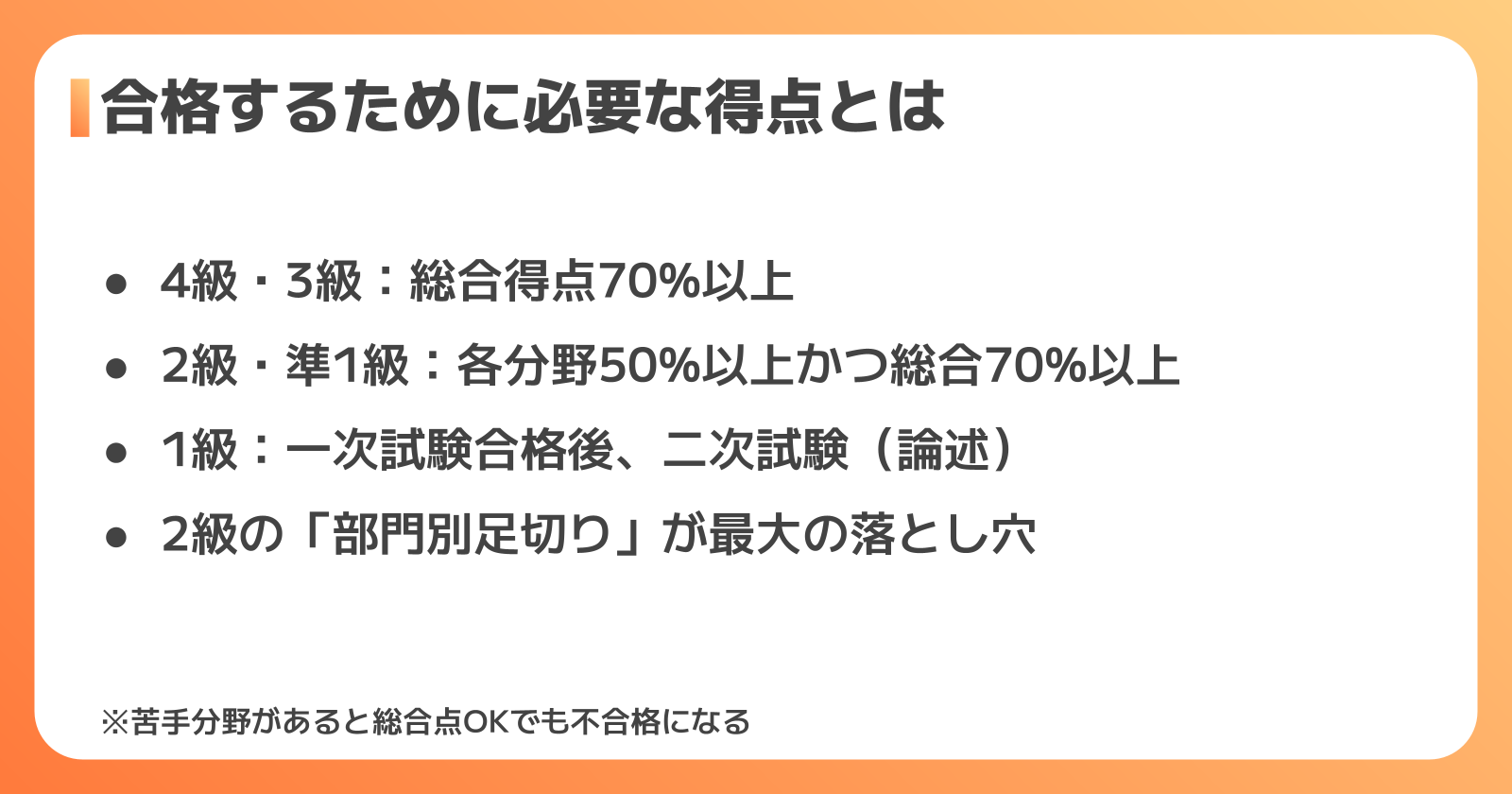 合格基準と不合格になりやすいポイント