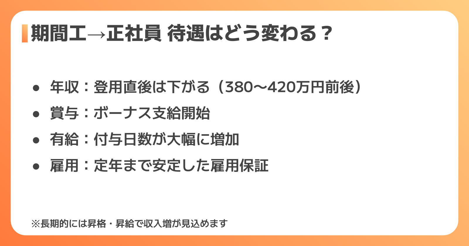 正社員になった後の待遇の変化