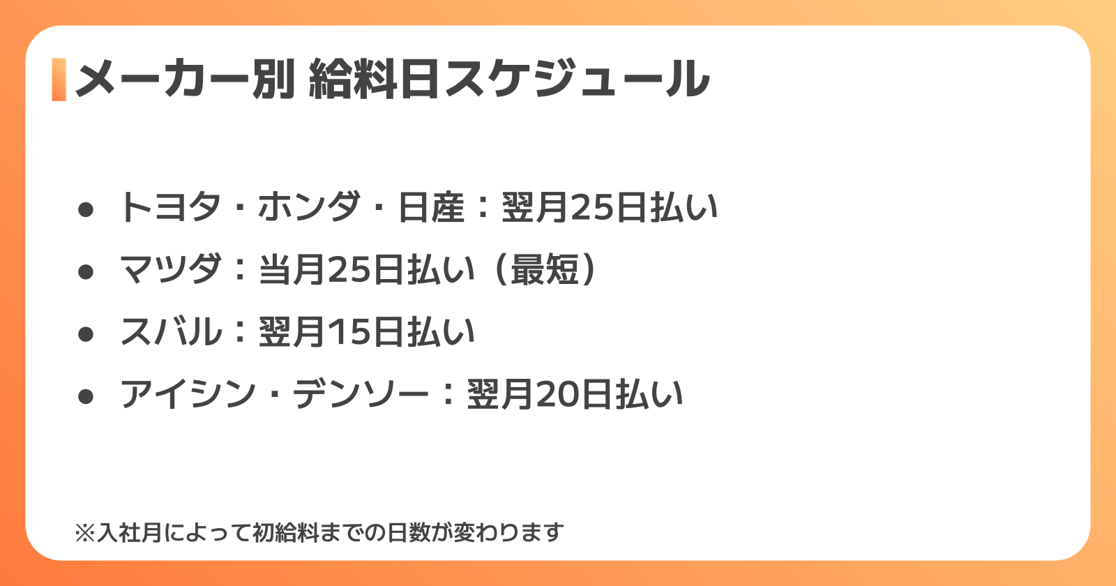 主要メーカー別 期間工の給料日・支払いスケジュール一覧