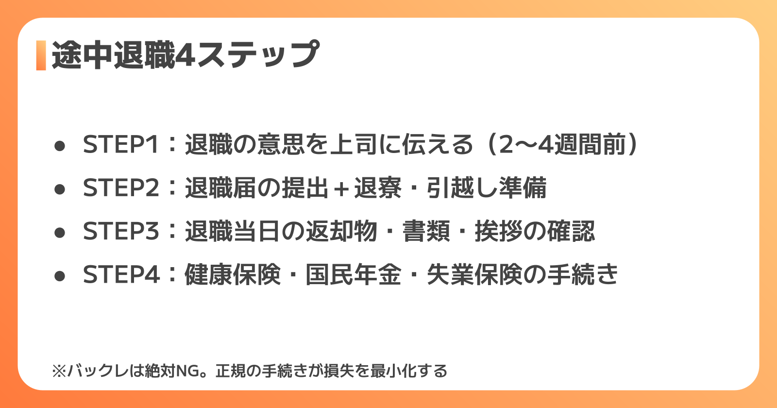 期間工の途中退職手続きステップ